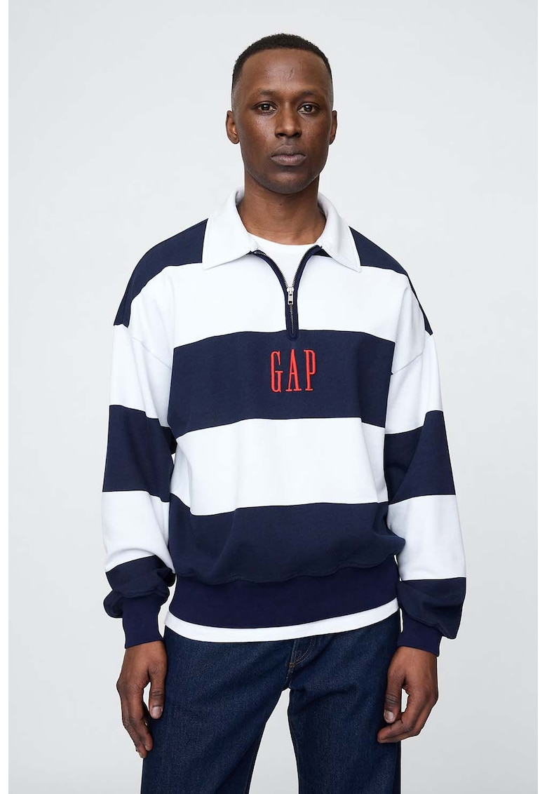Свободен раиран суитшърт - Бял/Тъмносин GAP