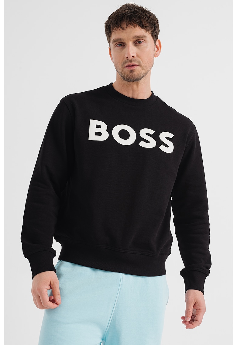 Свободен суитшърт Basic с гумирано лого - Черен BOSS