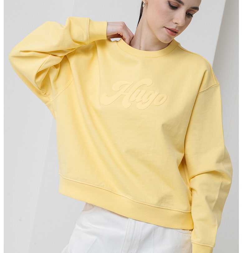 Свободен суитшърт с лого - Светло жълто HUGO