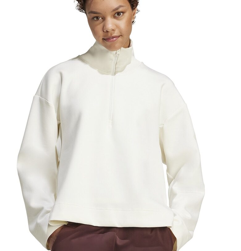 Свободен суитшърт с модал с къс цип - Мръснобял adidas Sportswear