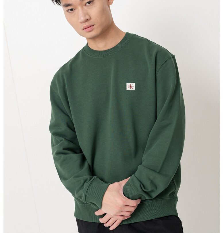 Свободен суитшърт с овално деколте - Тъмнозелен CALVIN KLEIN JEANS