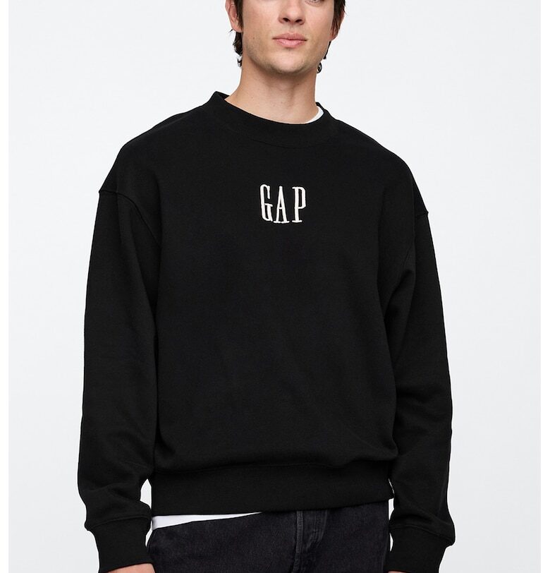 Свободен суитшърт с овално деколте и лого - Бял/Черен GAP