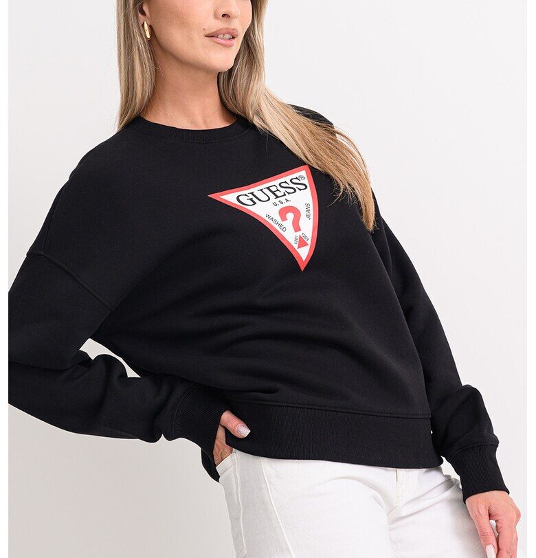 Свободен суитшърт с овално деколте и лого - Черен GUESS JEANS