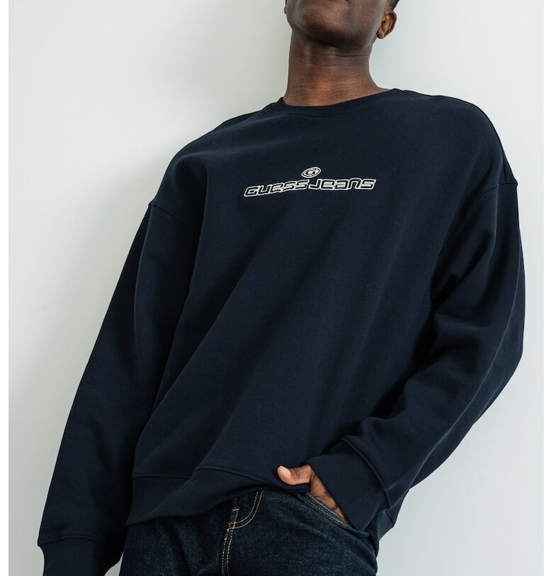 Свободен суитшърт с паднали ръкави - Мръснобял/Тъмносин GUESS JEANS