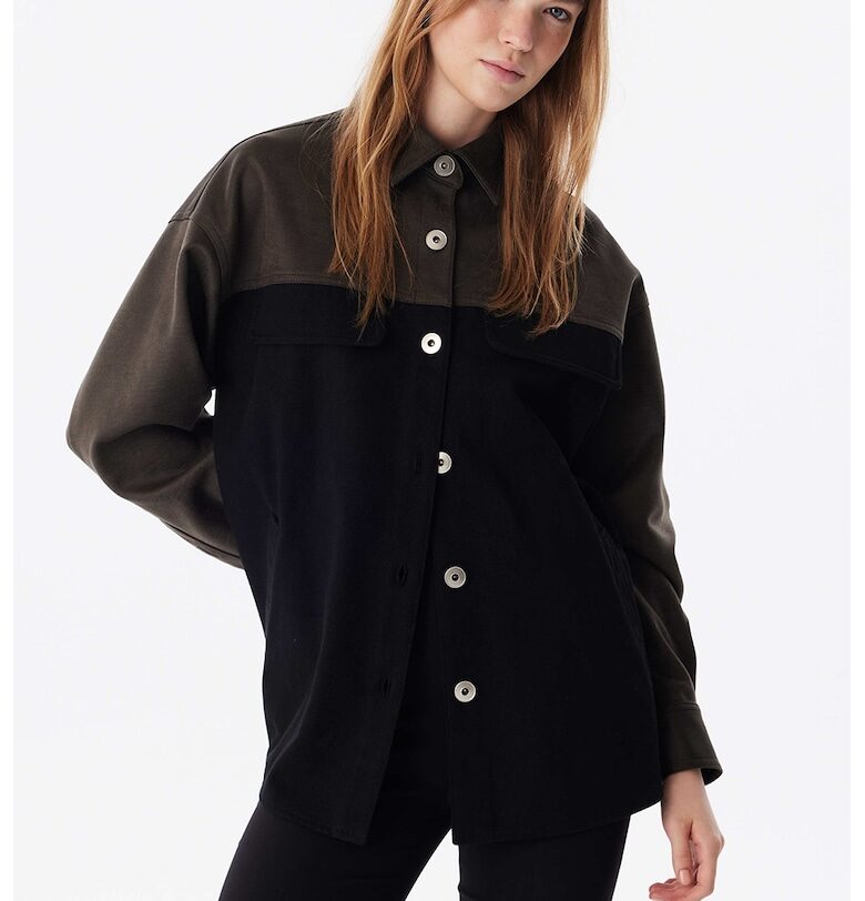 Свободен шакет с паднали ръкави - Черен/Бледозелен TWIST