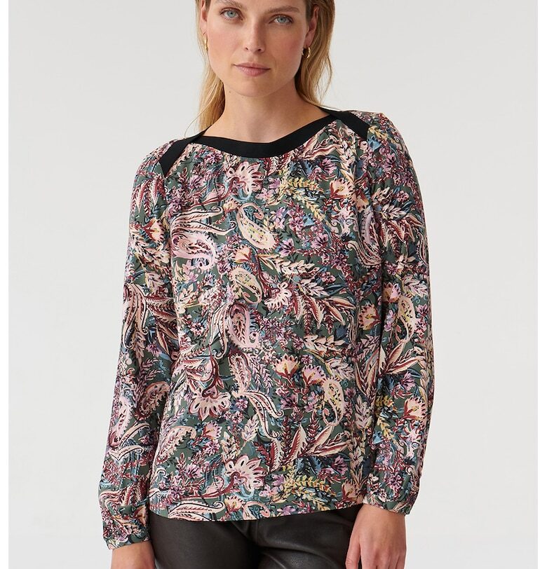 Свободна блуза Oslo с фигурален десен - Зелен/Тъмночервен/Крем Tatuum