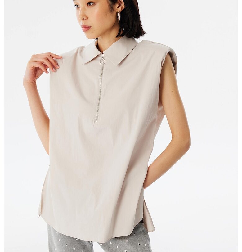 Свободна блуза с къс цип - Слонова кост TWIST