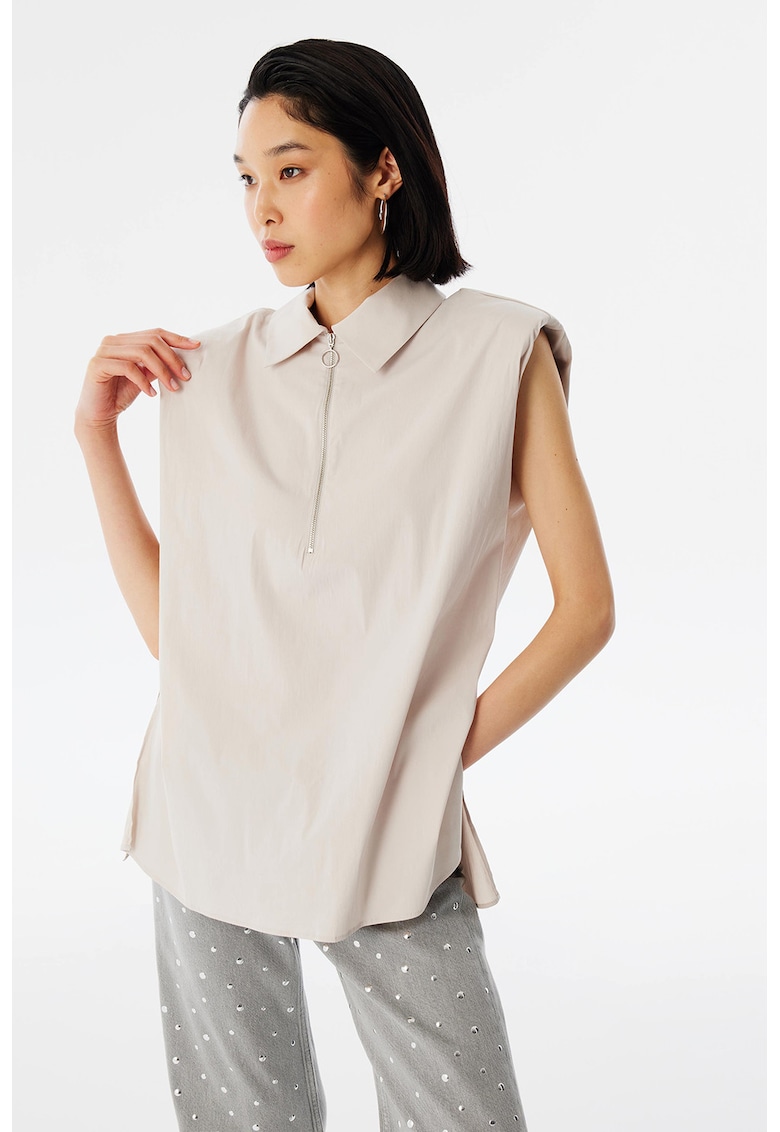 Свободна блуза с къс цип - Слонова кост TWIST