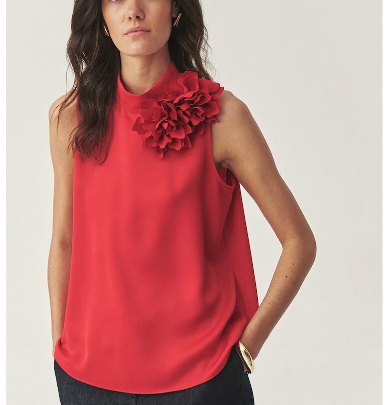 Свободна блуза с флорална апликация - Червен Tatuum
