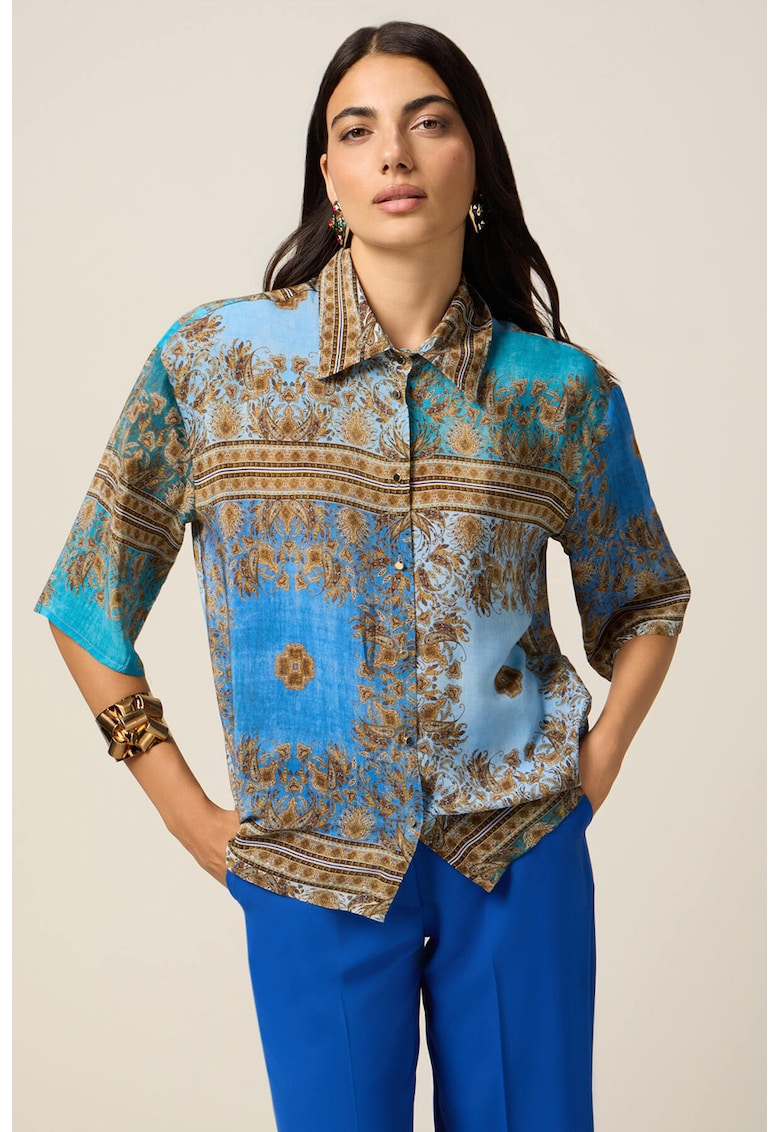 Свободна десенирана риза - Златист/Светлосин Oltre