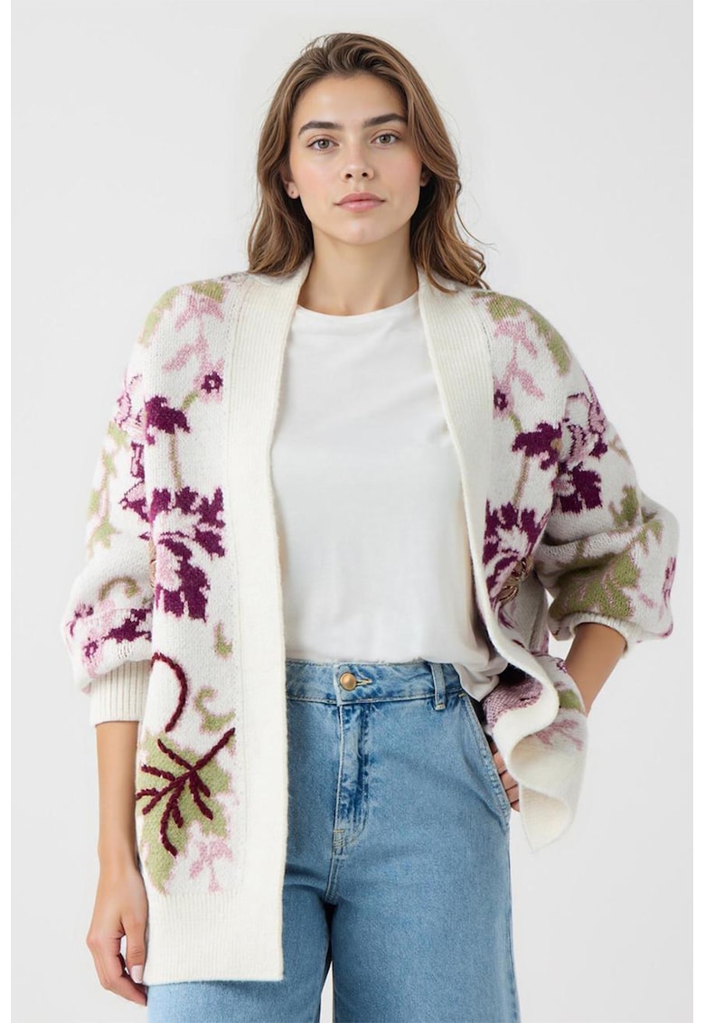 Свободна жилетка без закопчаване - Бял/Виолетов/Зелени аспержи JIMMY KEY