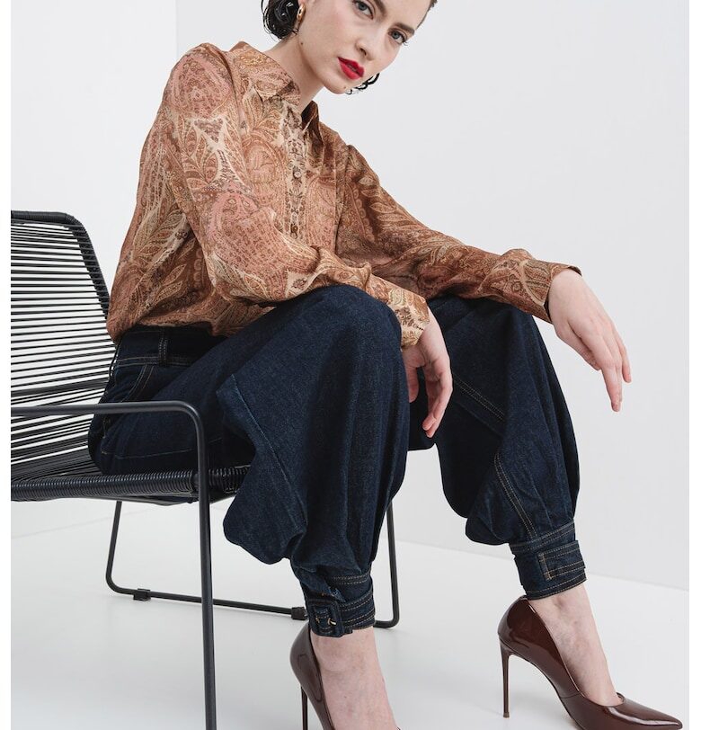 Свободна копринена риза с дълги ръкави - Зелен/Пастелнорозов/Светлокафяв ZIMMERMANN