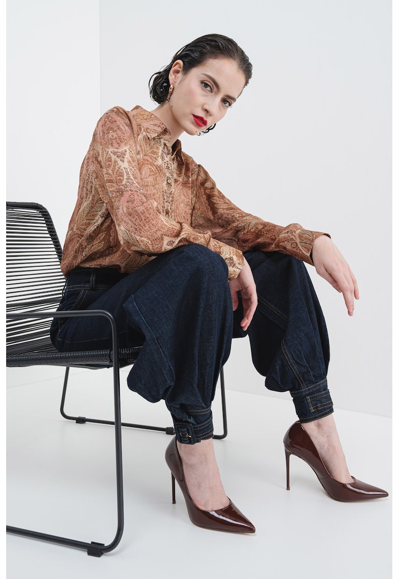 Свободна копринена риза с дълги ръкави - Зелен/Пастелнорозов/Светлокафяв ZIMMERMANN