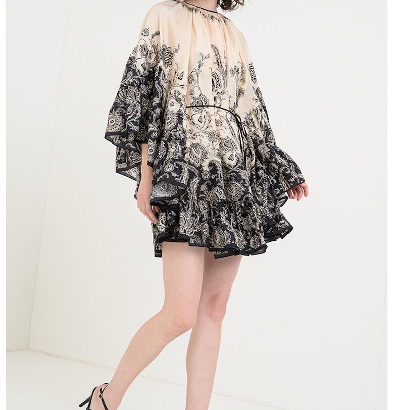 Свободна копринена рокля - Черен/Крем ZIMMERMANN