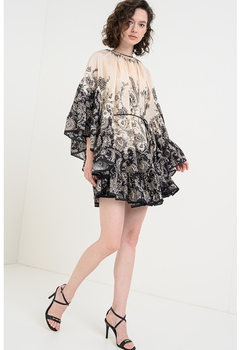 Свободна копринена рокля - Черен/Крем ZIMMERMANN