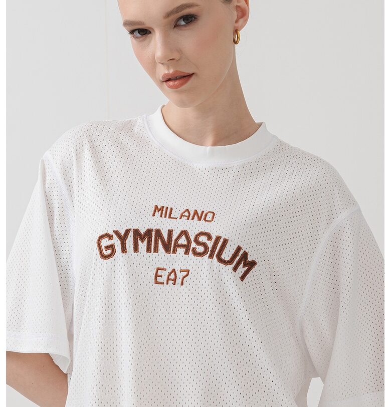 Свободна мрежеста тениска с бродерии - Бял EA7
