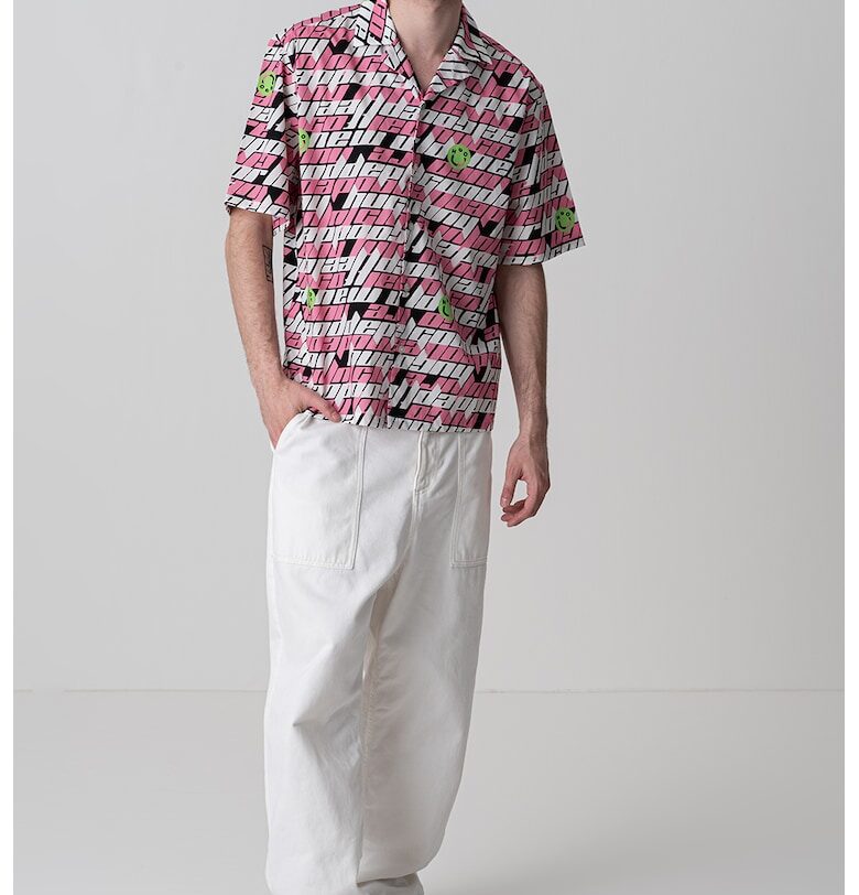 Свободна памучна риза Eligino - Бял/Черен/Розово HUGO