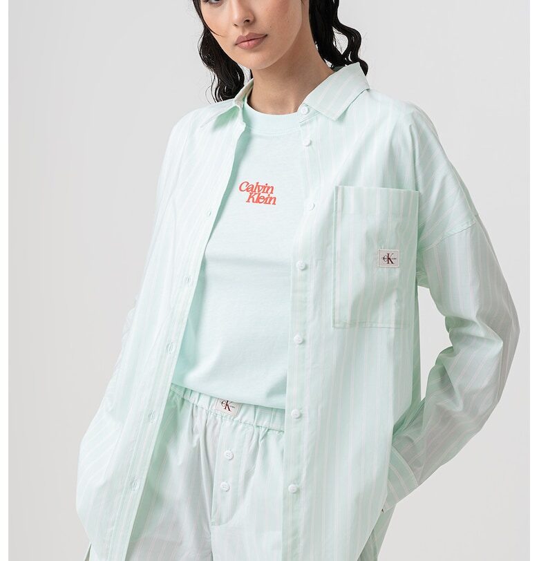 Свободна памучна риза - Бледозелен/Бял CALVIN KLEIN JEANS