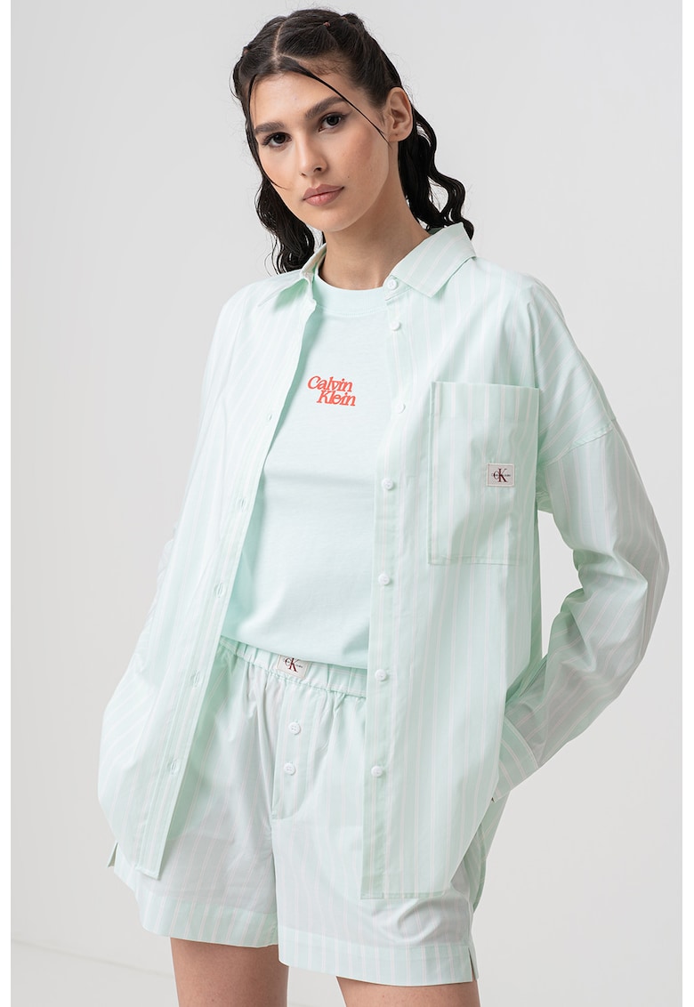 Свободна памучна риза - Бледозелен/Бял CALVIN KLEIN JEANS