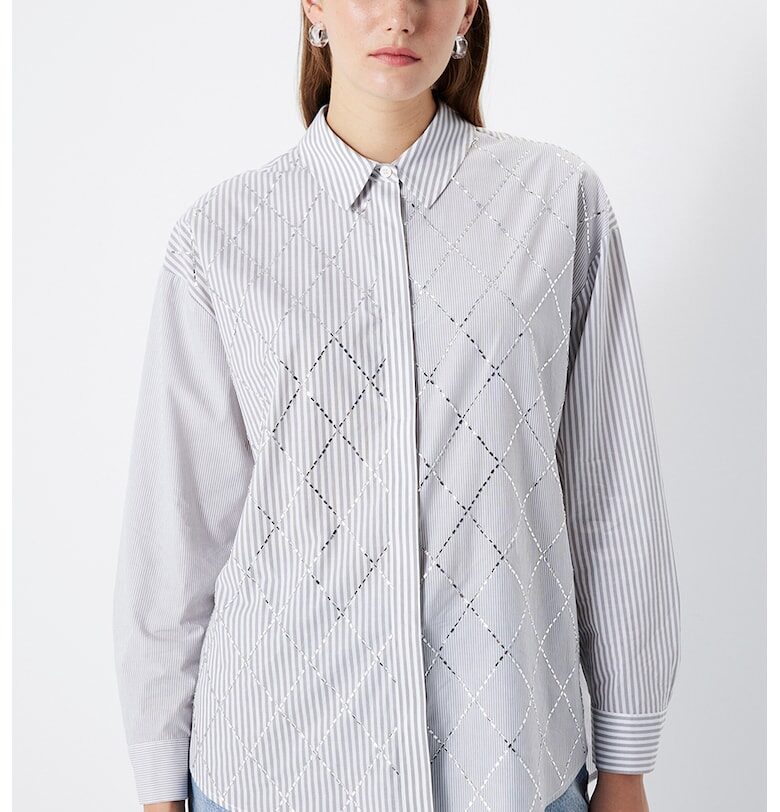 Свободна памучна риза на райе - Бледо синьо Ipekyol