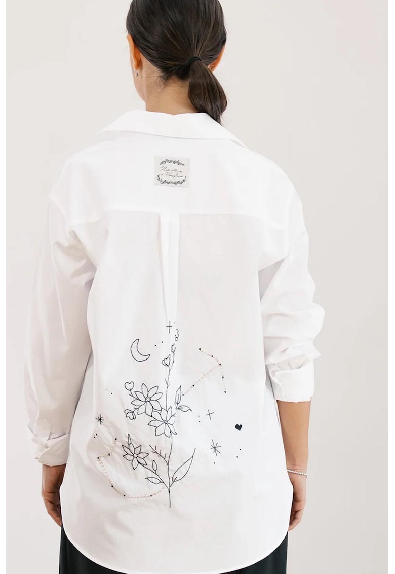 Свободна памучна риза с бродерии - Черен/Бял Madlen