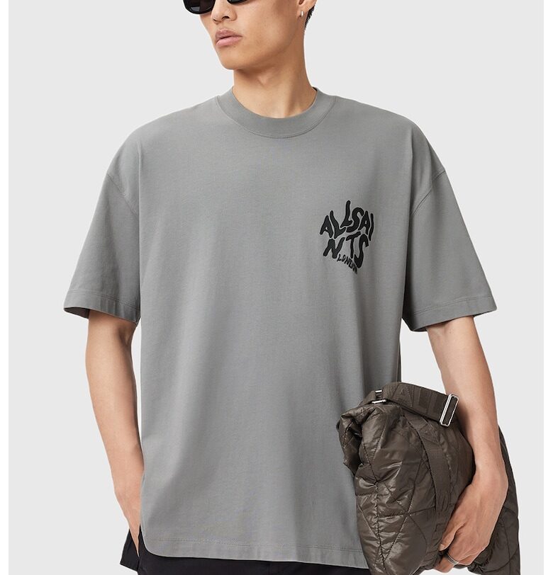 Свободна памучна тениска Orlando с лого - Сив/Избеляло черно AllSaints