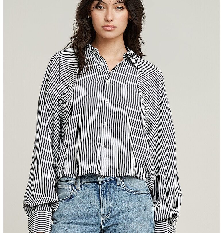 Свободна раирана риза от модал - Бял/Черен G-STAR