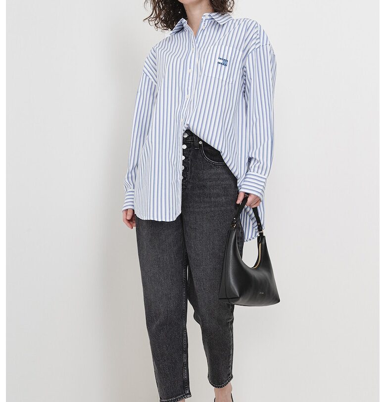 Свободна раирана риза с органичен памук - Бял/Син Tommy Jeans