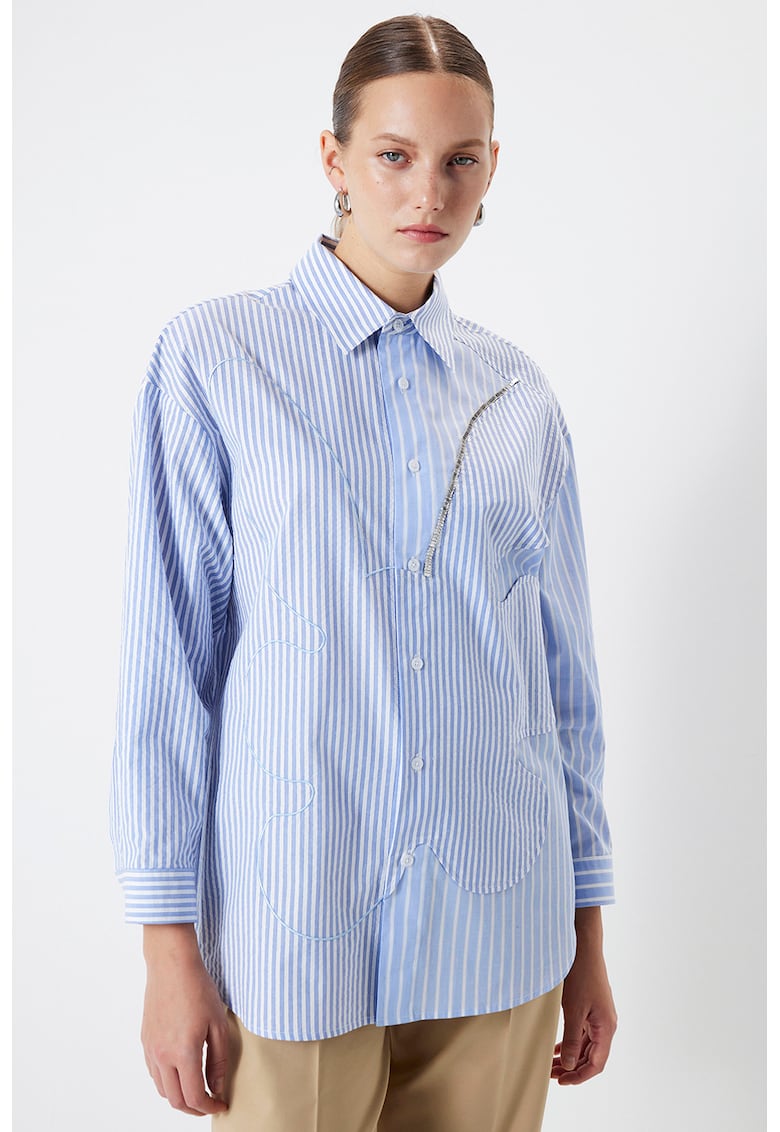 Свободна риза на райе - Бял/Лавандула Ipekyol