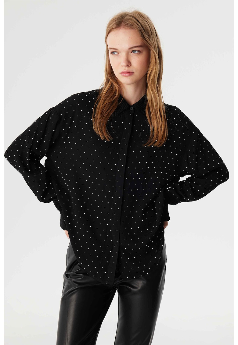 Свободна риза на точки - Бял/Черен TWIST