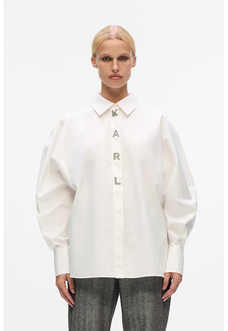 Свободна риза с бухнали ръкави и метално лого - Мръснобял Karl Lagerfeld
