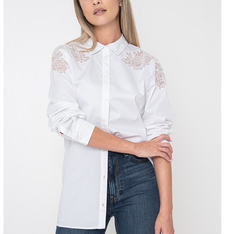 Свободна риза с дантела на раменете - Бял GUESS