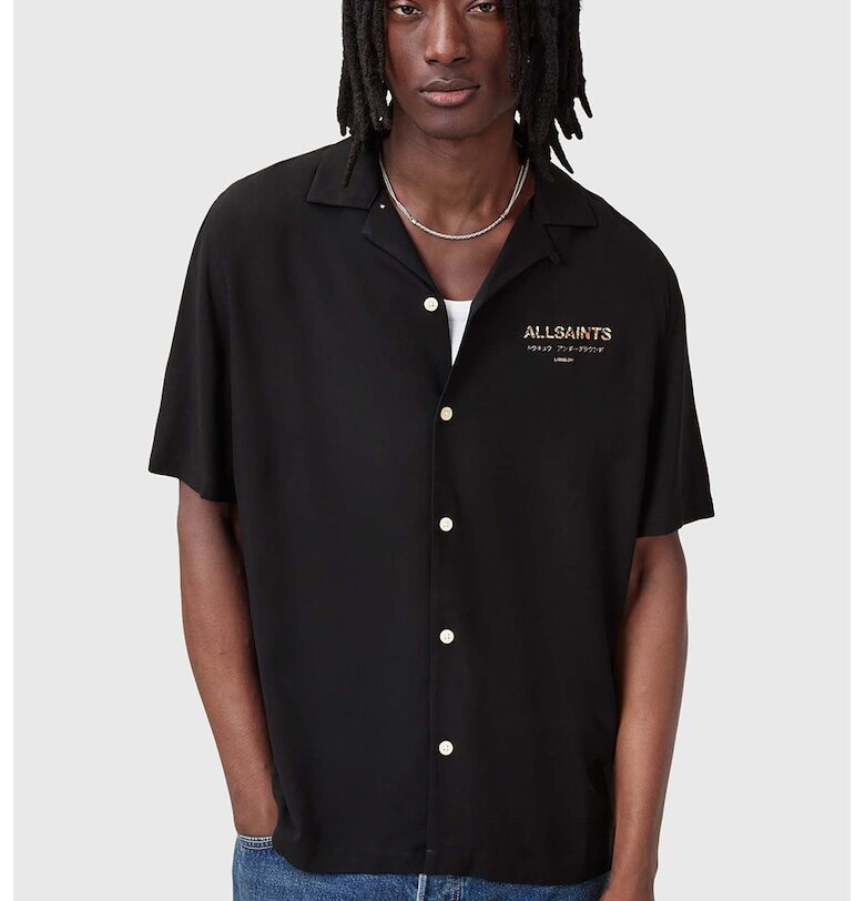 Свободна риза с къси ръкави - Черен/Жълт/Оранжев AllSaints