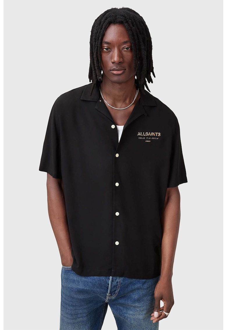 Свободна риза с къси ръкави - Черен/Жълт/Оранжев AllSaints