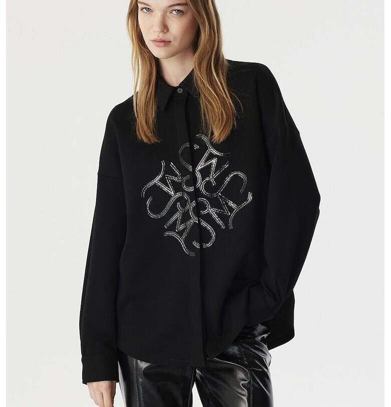 Свободна риза с надпис - Черен TWIST