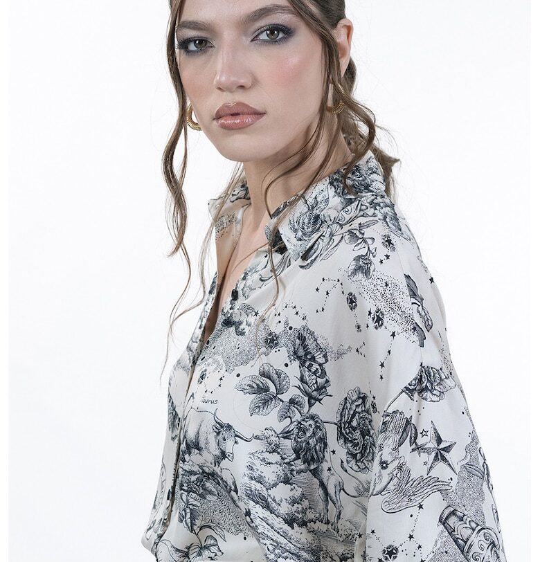 Свободна риза с паднали ръкави - Бял/Тъмносин Maellie