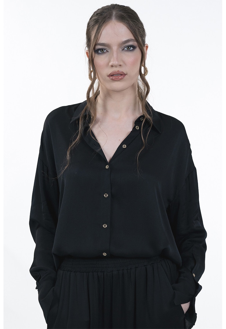 Свободна риза с паднали ръкави - Черен Maellie