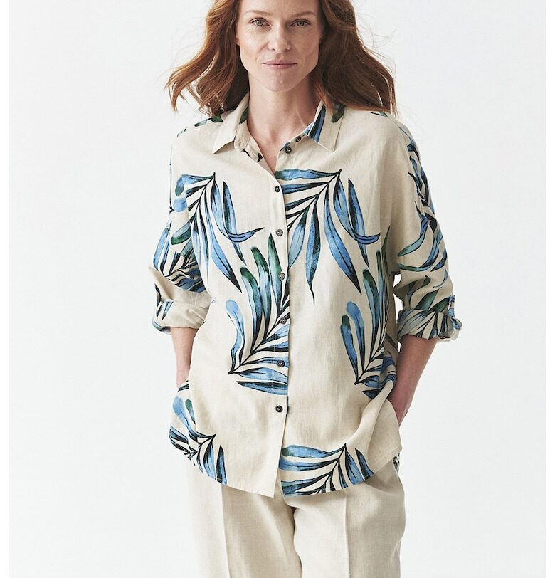 Свободна риза с шарка и регулиращи се ръкави - Тъмносин/Бежов Tatuum