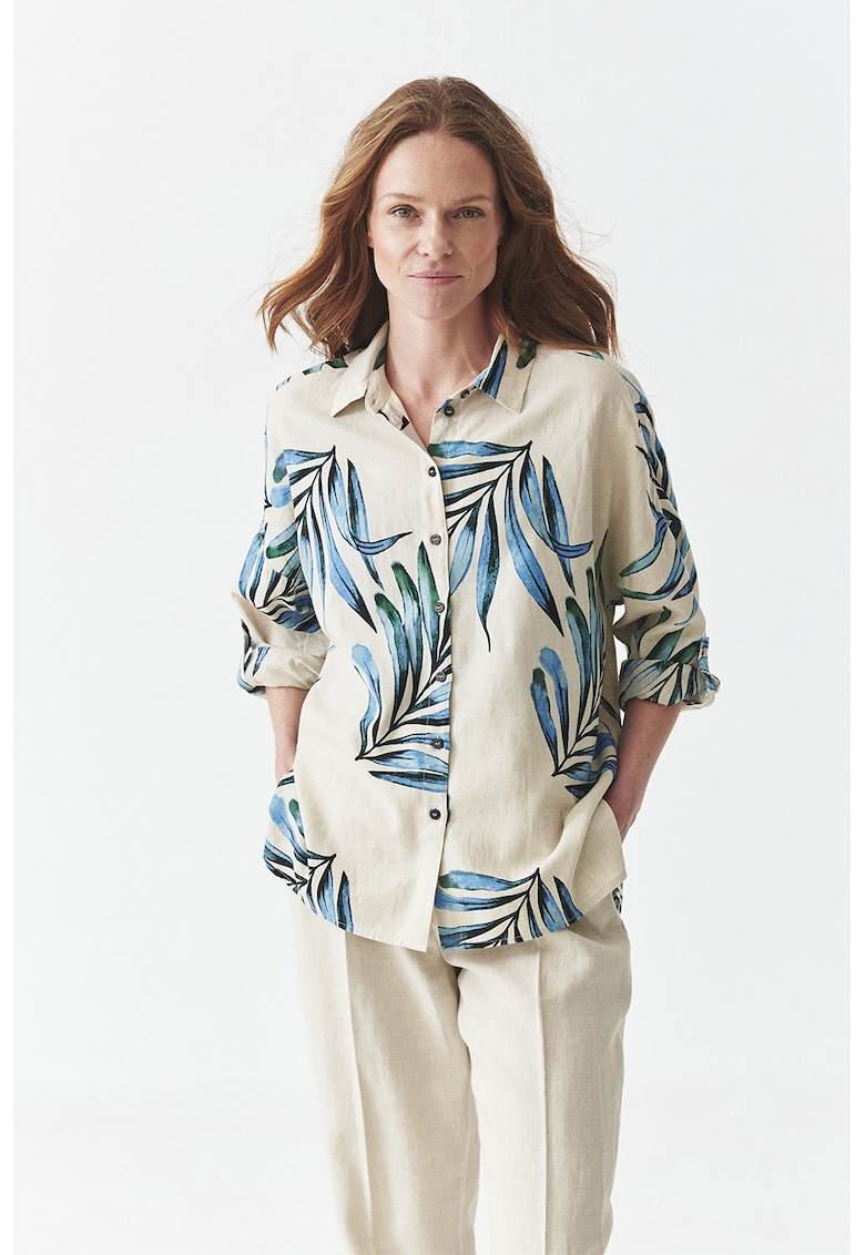 Свободна риза с шарка и регулиращи се ръкави - Тъмносин/Бежов Tatuum