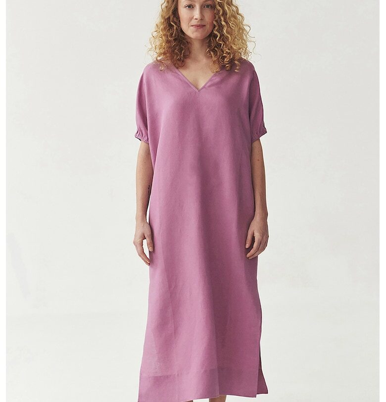 Свободна рокля Faro с лен - Прашно розово Tatuum