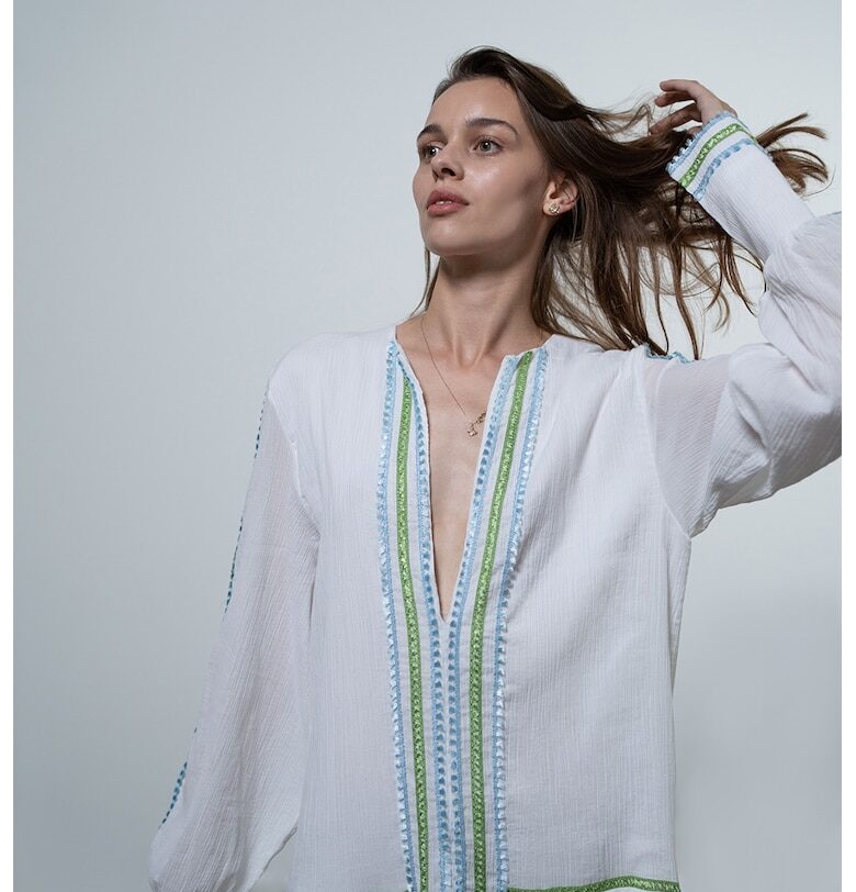 Свободна рокля с дълги ръкави - Бял UVIA