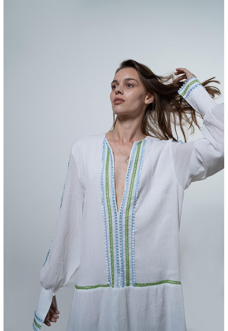 Свободна рокля с дълги ръкави - Бял UVIA