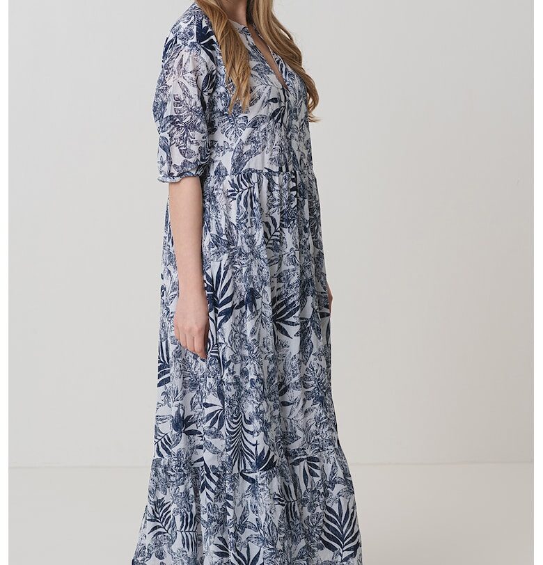 Свободна рокля с принт - Бял/Ултрамарин синьо United Colors of Benetton