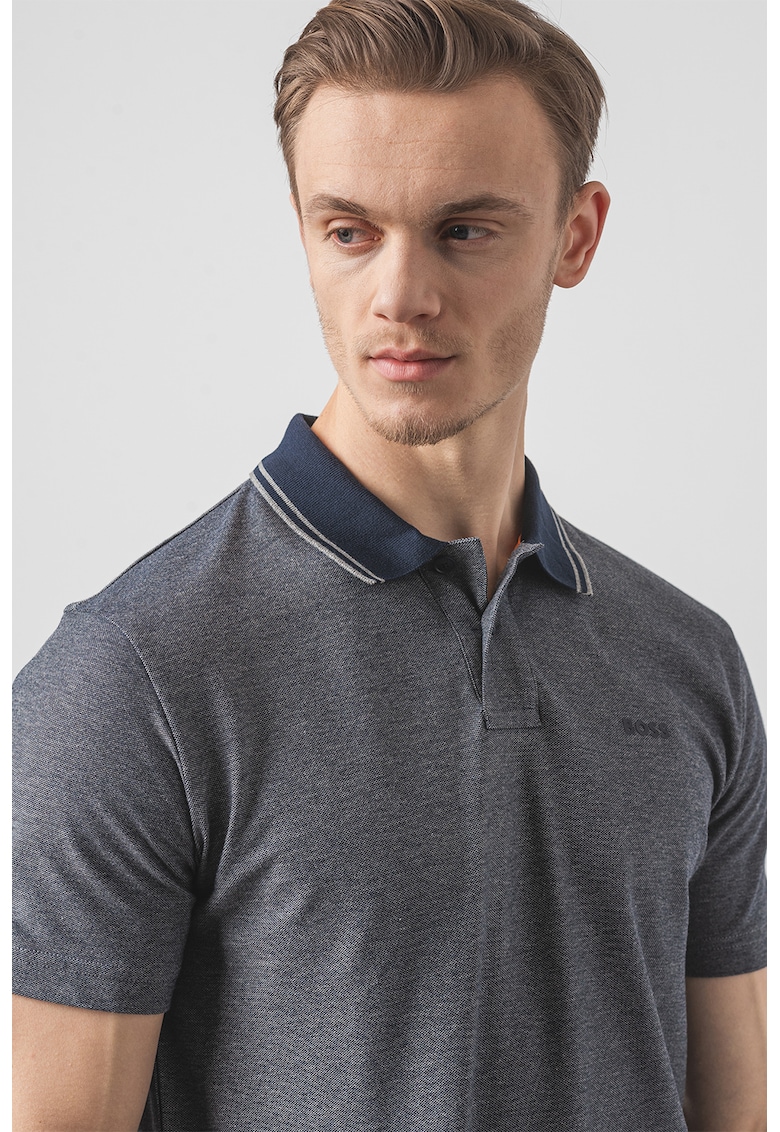 Свободна тениска Peoxford с яка - Сив/Тъмносин BOSS