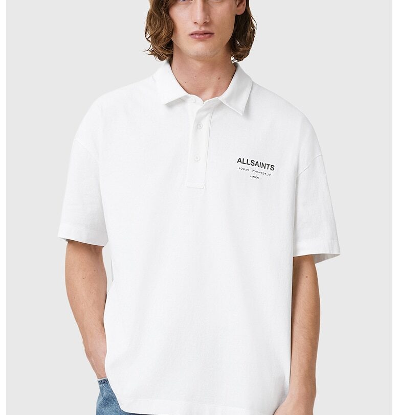 Свободна тениска Underground с яка - Черен/Бял AllSaints