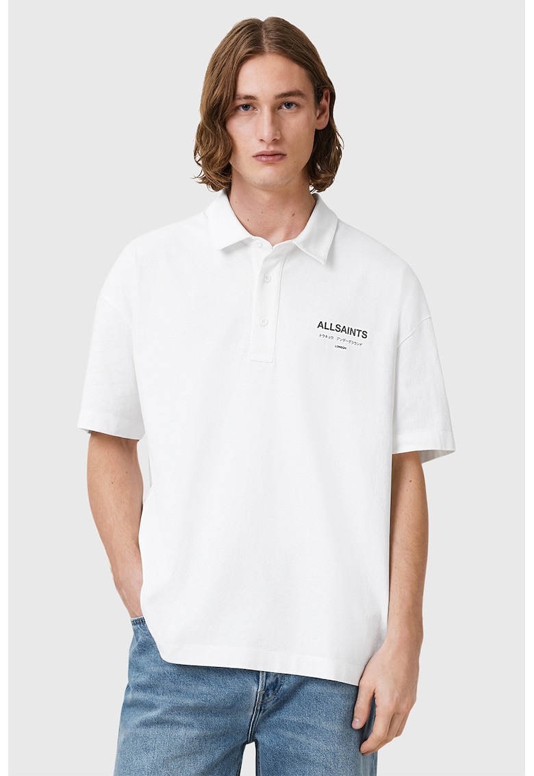 Свободна тениска Underground с яка - Черен/Бял AllSaints