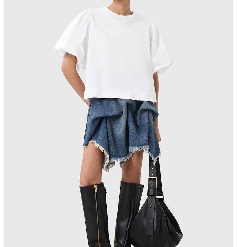 Свободна тениска с бухнали ръкави - Бял AllSaints