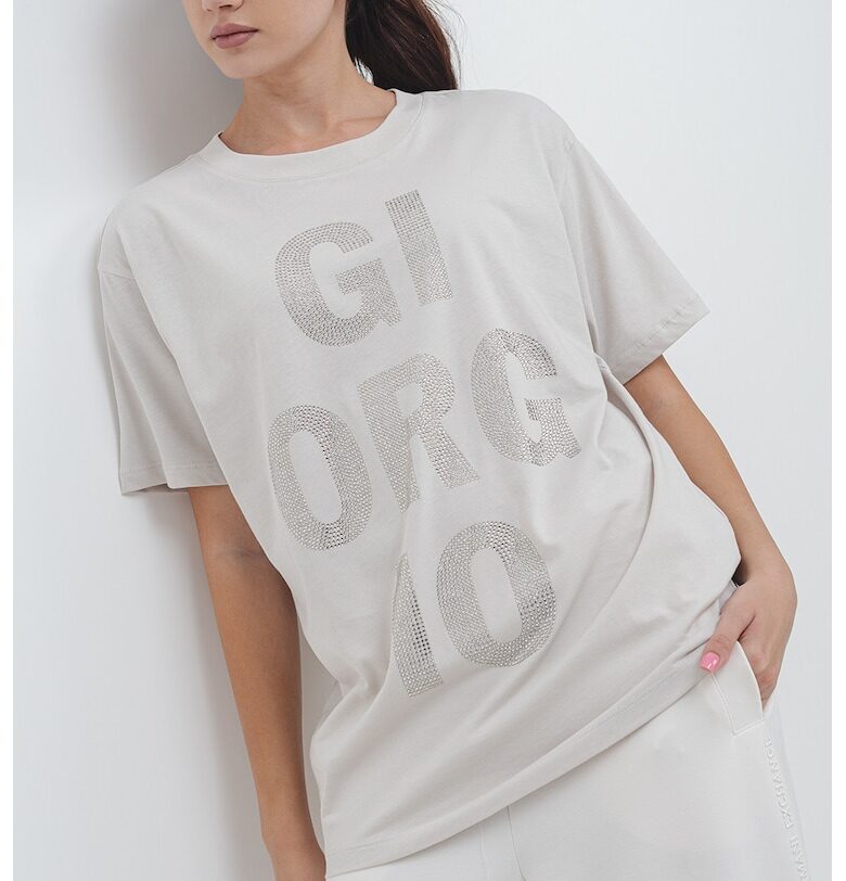 Свободна тениска с декоративни камъни - Тъмнобежово/Прозрачен ARMANI EXCHANGE