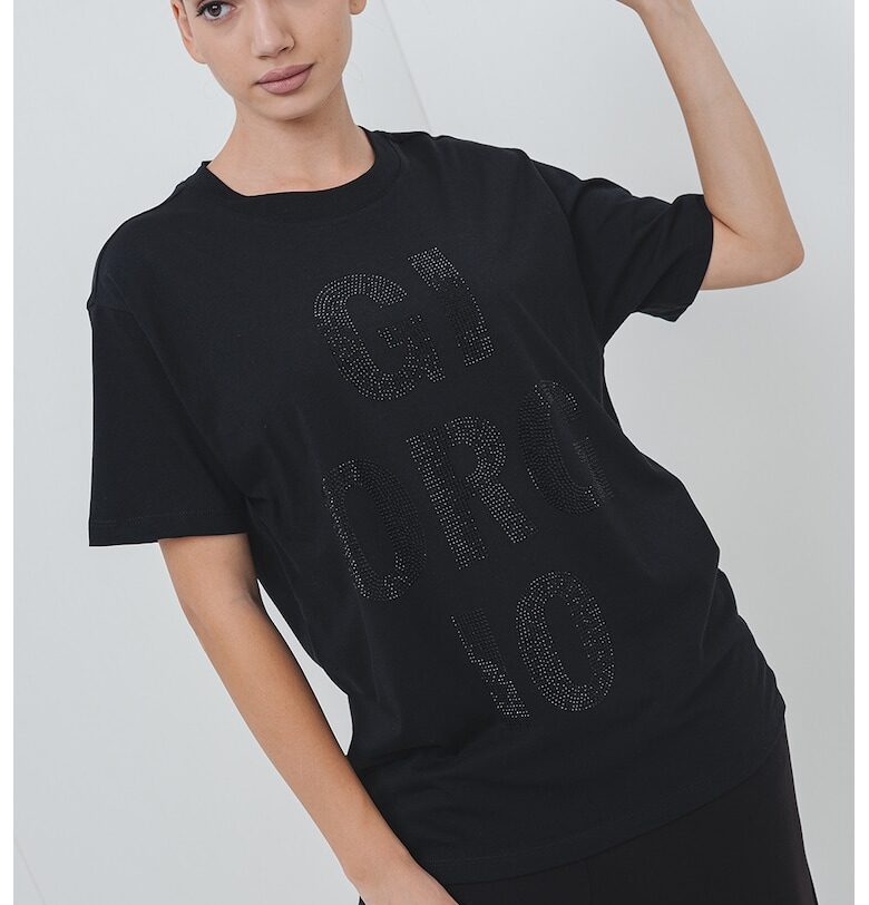 Свободна тениска с декоративни камъни - Черен ARMANI EXCHANGE