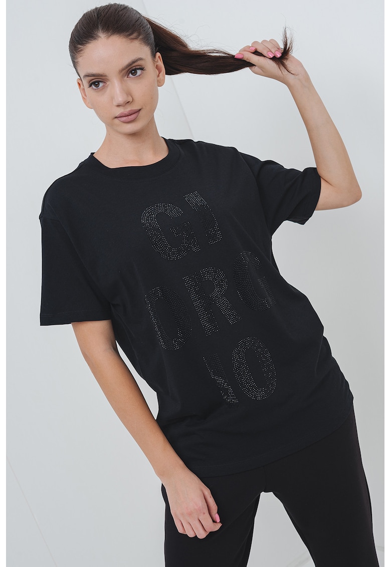 Свободна тениска с декоративни камъни - Черен ARMANI EXCHANGE